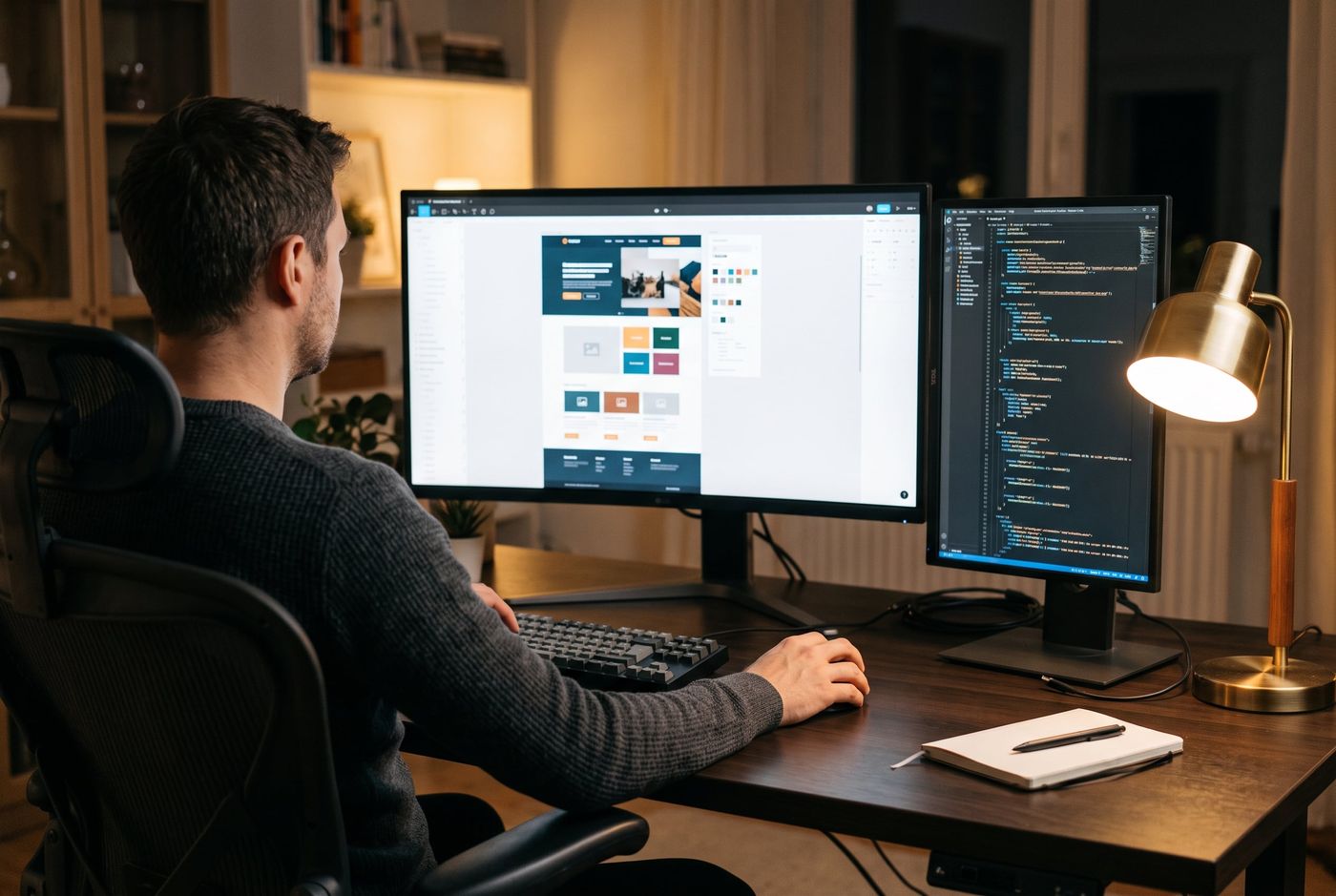 Designer a construir um site num ecrã grande
