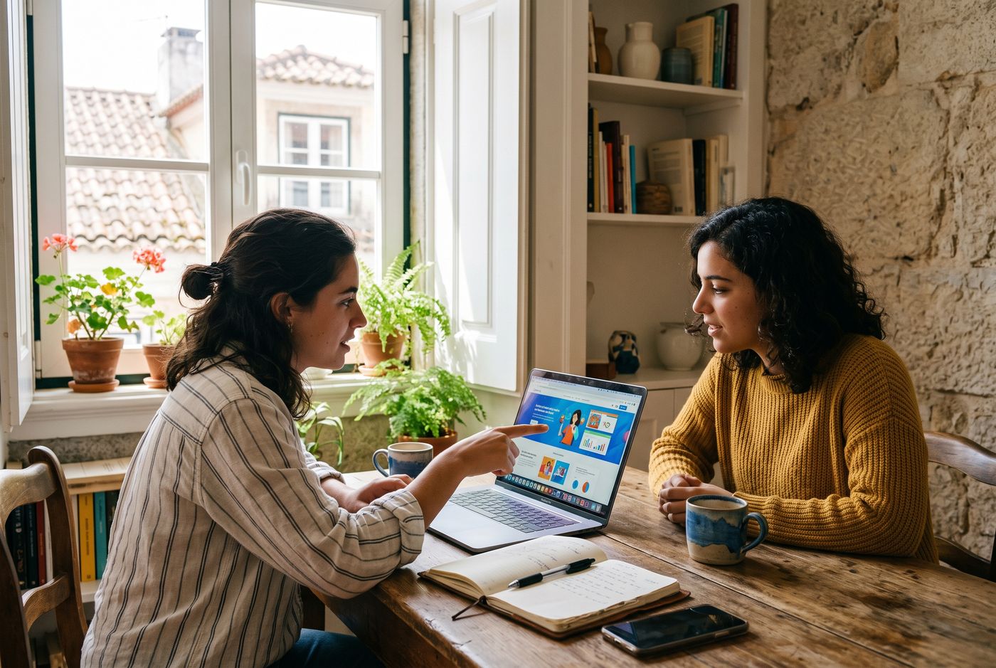 Reunião com um cliente à volta de um portátil
