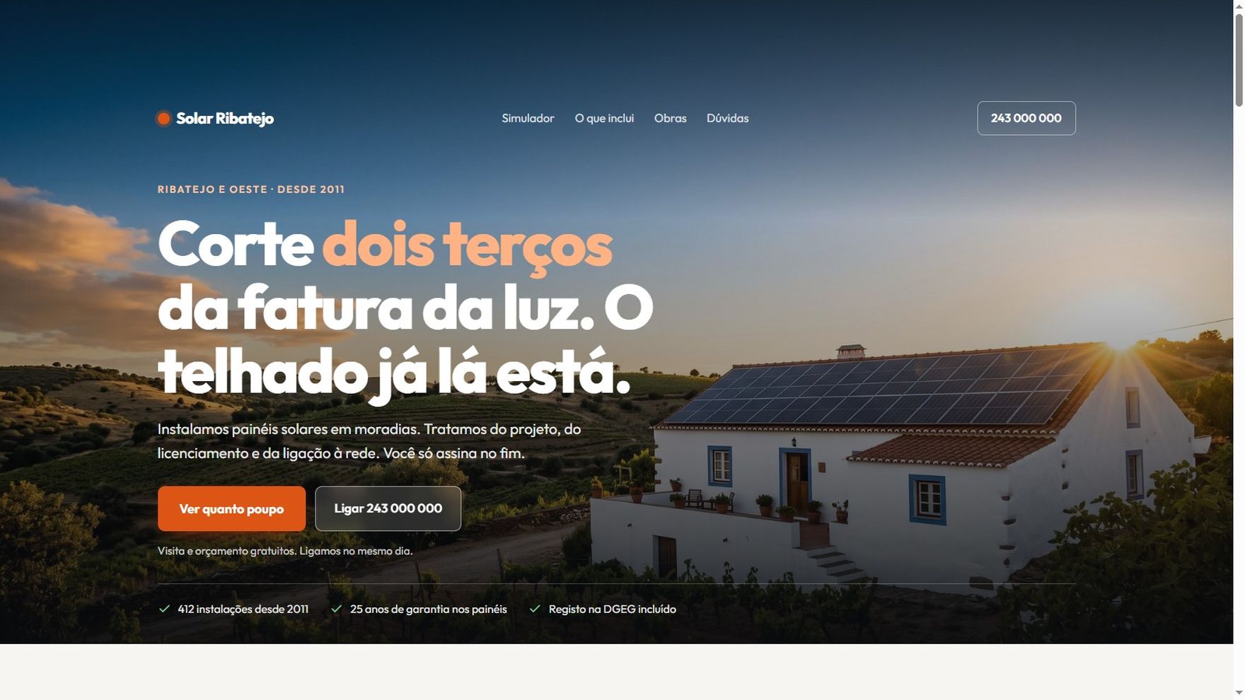 Página principal do site Solar Ribatejo