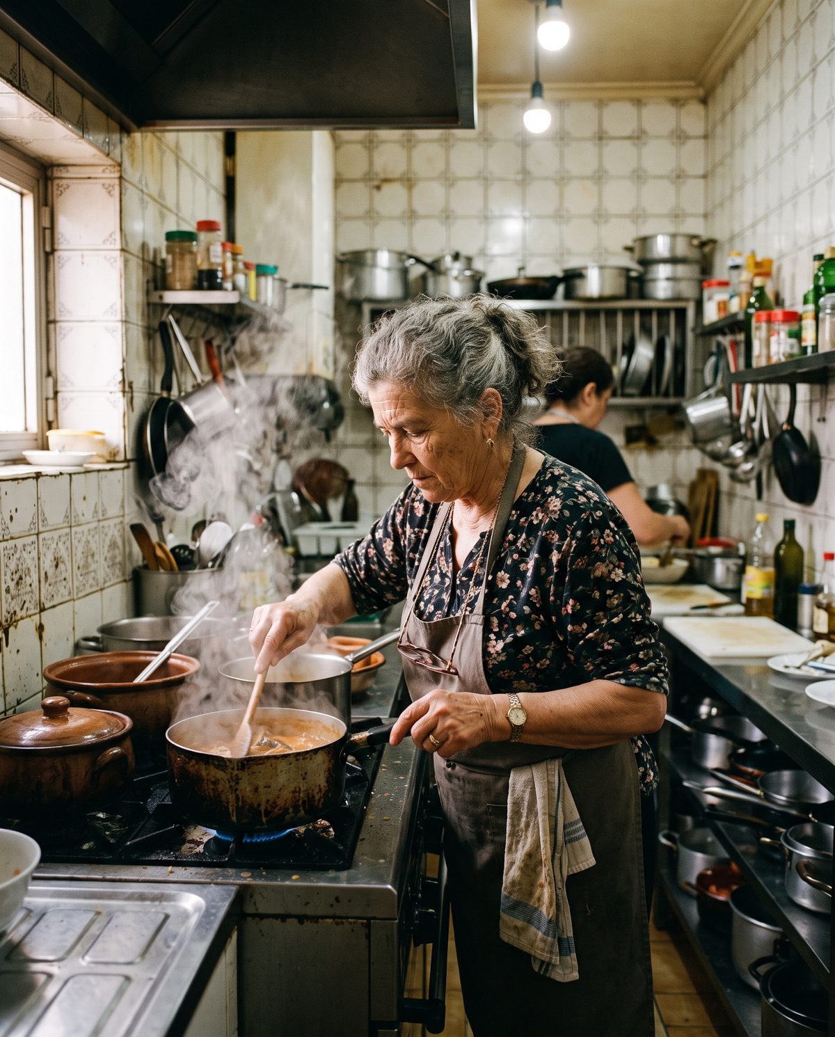 Cozinheira ao fogão