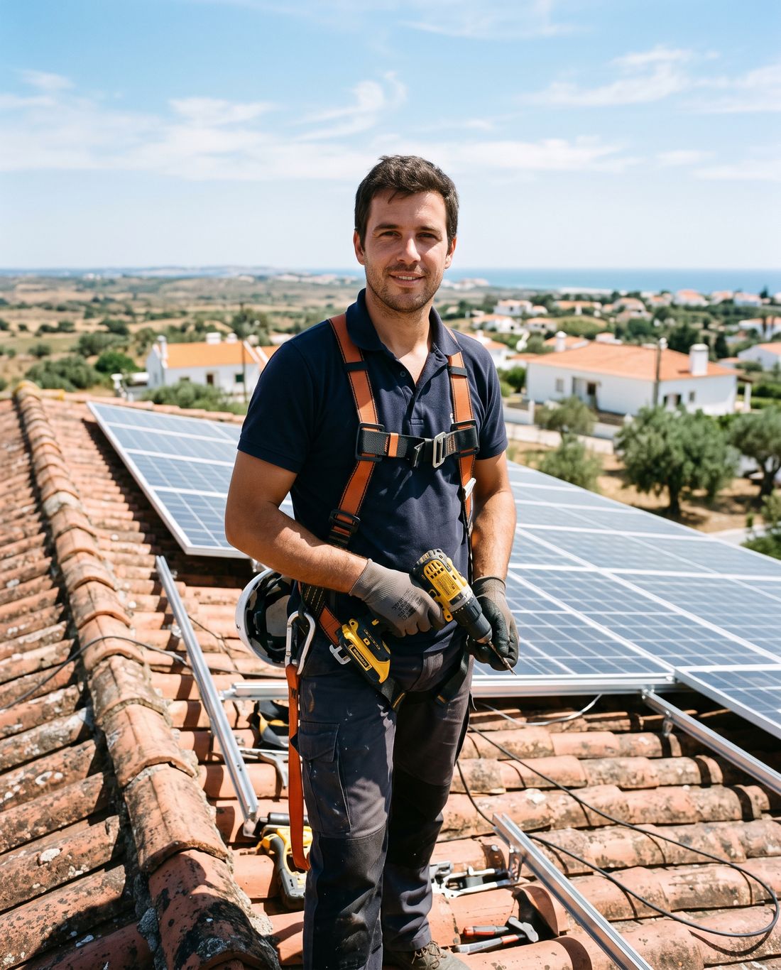 Técnico da Solar Ribatejo num telhado